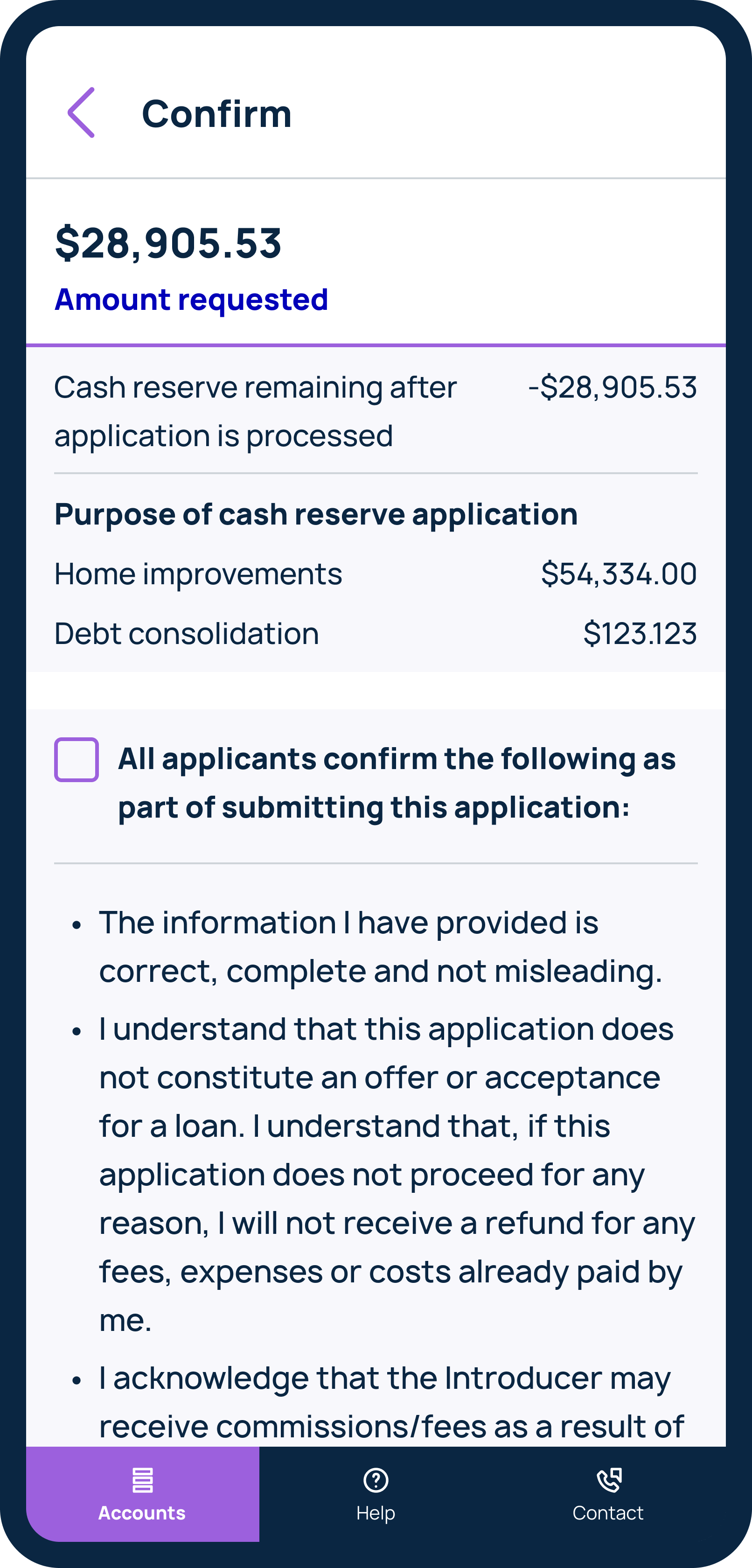 Apply for cash reserve