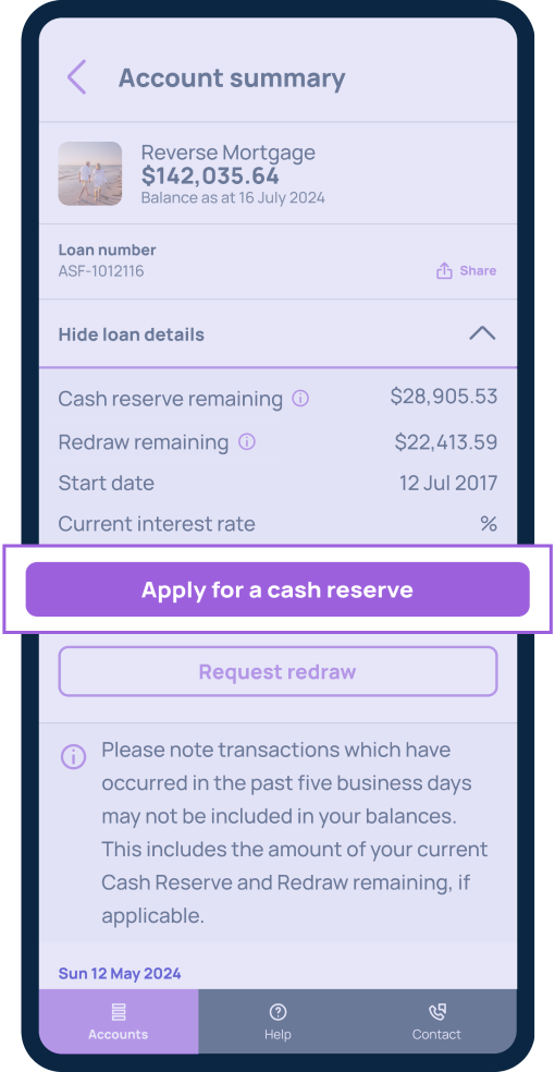 Apply for cash reserve